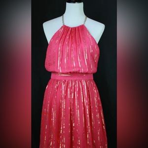 NWT Milly size 4 backless pink and gold, silk halter mini dress
